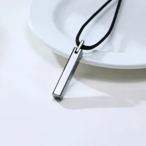Men Bar Choker Tungsten Carbide Pillar Pendant  with Black Rubber Cord Chain Necklaces