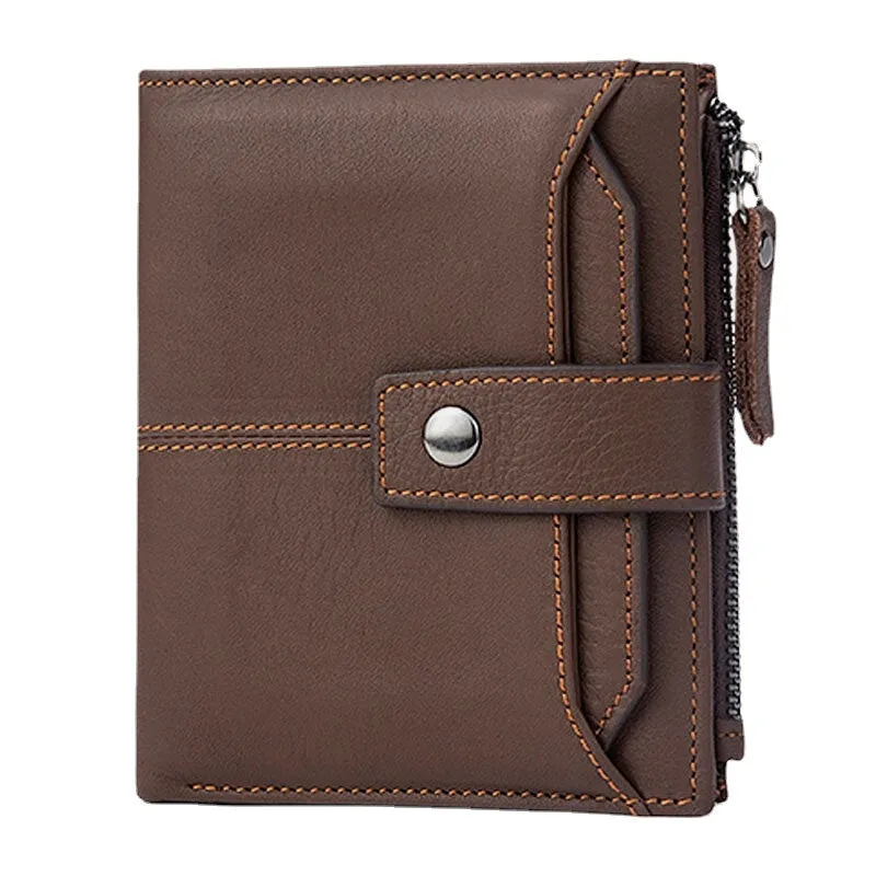 Men Short Bifold RFID Blocking Wallet Retro Casual Multi-card Slot Card Holder Cowhide Driver's License Wallet
