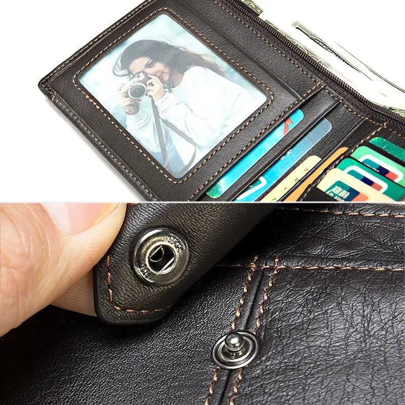Men Short Bifold RFID Blocking Wallet Retro Casual Multi-card Slot Card Holder Cowhide Driver's License Wallet