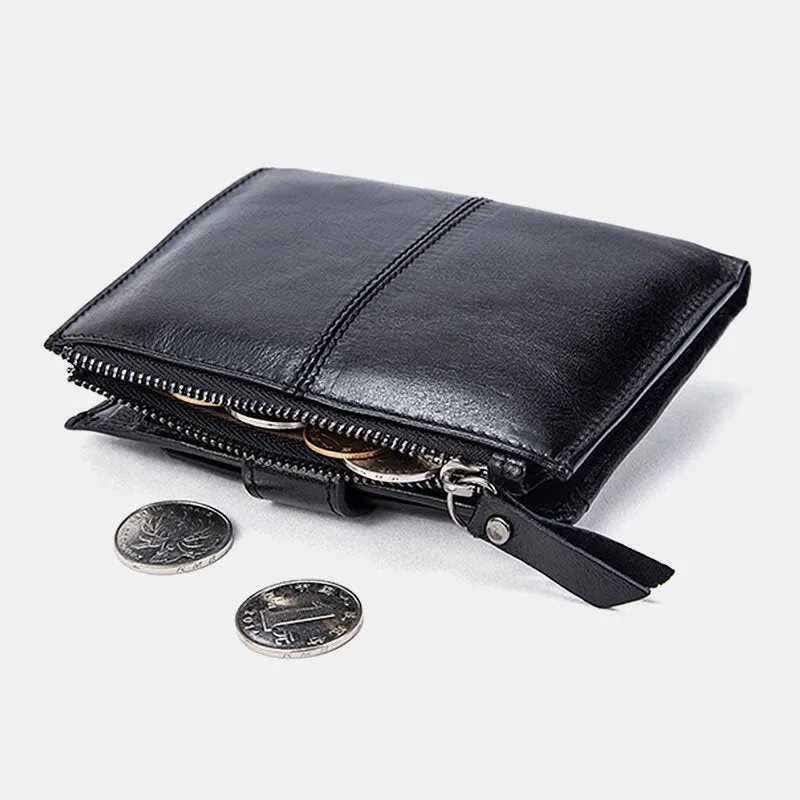 Men Short Bifold RFID Blocking Wallet Retro Casual Multi-card Slot Card Holder Cowhide Driver's License Wallet