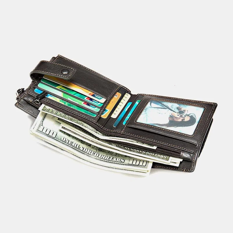 Men Short Bifold RFID Blocking Wallet Retro Casual Multi-card Slot Card Holder Cowhide Driver's License Wallet