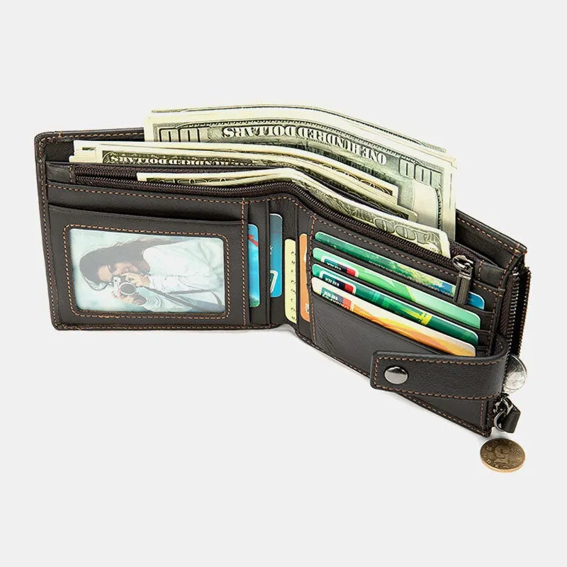 Men Short Bifold RFID Blocking Wallet Retro Casual Multi-card Slot Card Holder Cowhide Driver's License Wallet