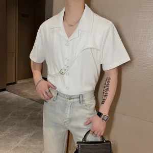 Men's Belt Panel Short Sleeve Shirt