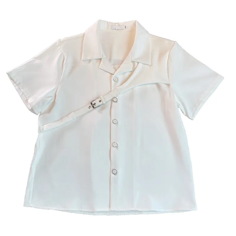 Men's Belt Panel Short Sleeve Shirt
