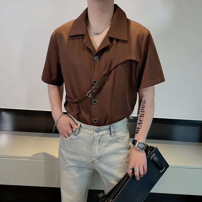 Men's Belt Panel Short Sleeve Shirt