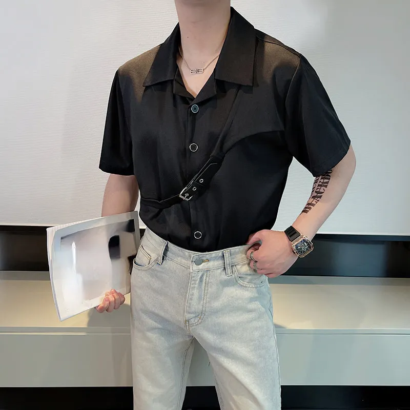 Men's Belt Panel Short Sleeve Shirt
