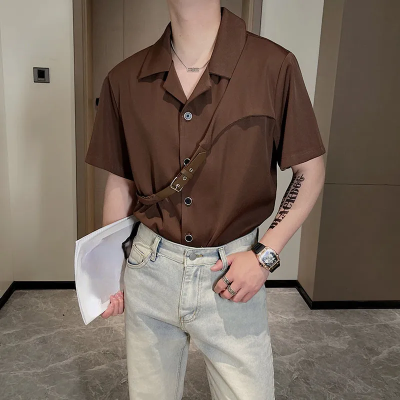 Men's Belt Panel Short Sleeve Shirt