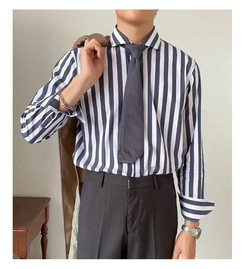Men's Business Vintage Slim Fit Windsor Collar Striped Shirt
