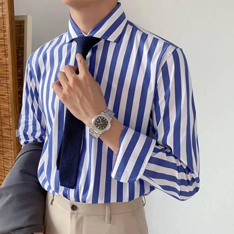 Men's Business Vintage Slim Fit Windsor Collar Striped Shirt