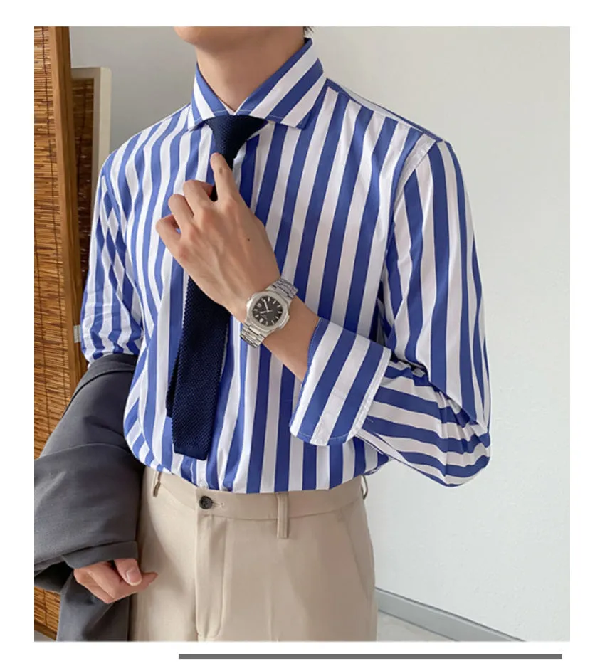 Men's Business Vintage Slim Fit Windsor Collar Striped Shirt