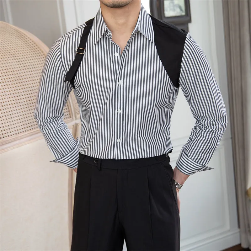 Men's Business Vintage Stripe Long Sleeve Panel Shirt