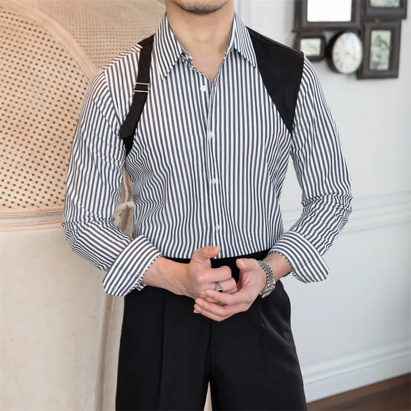 Men's Business Vintage Stripe Long Sleeve Panel Shirt