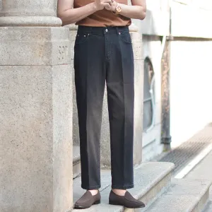Mens Casual High-waisted Retro Straight-leg Slim Jeans