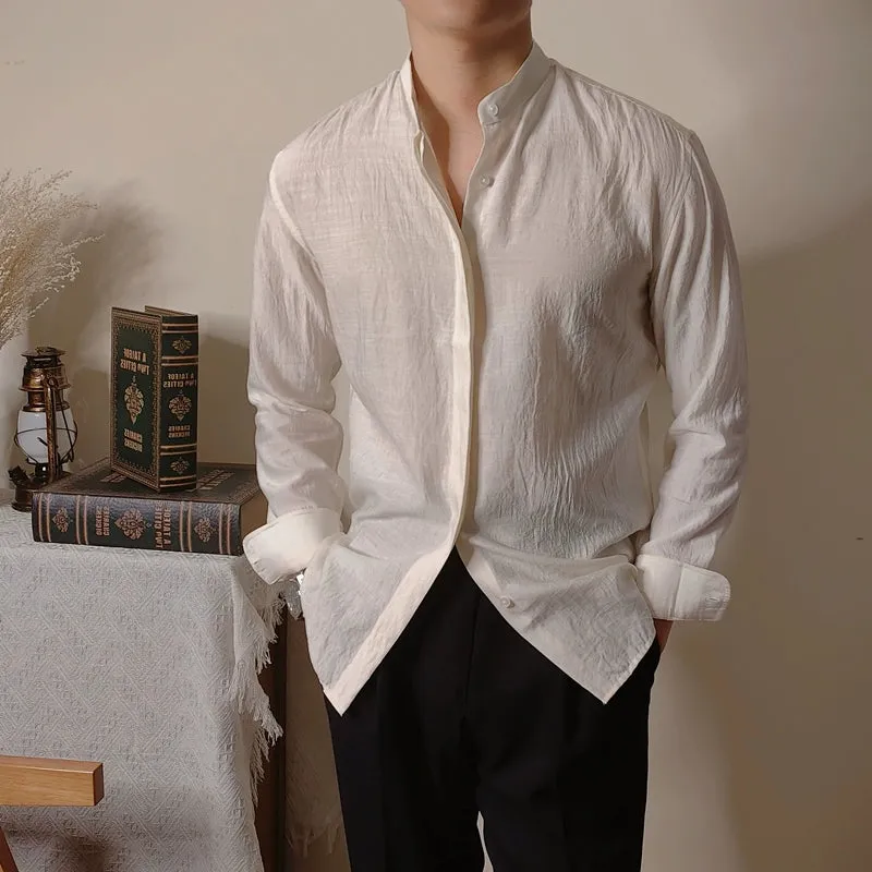 Men's Casual Slim Fit Cotton And Linen Shirt