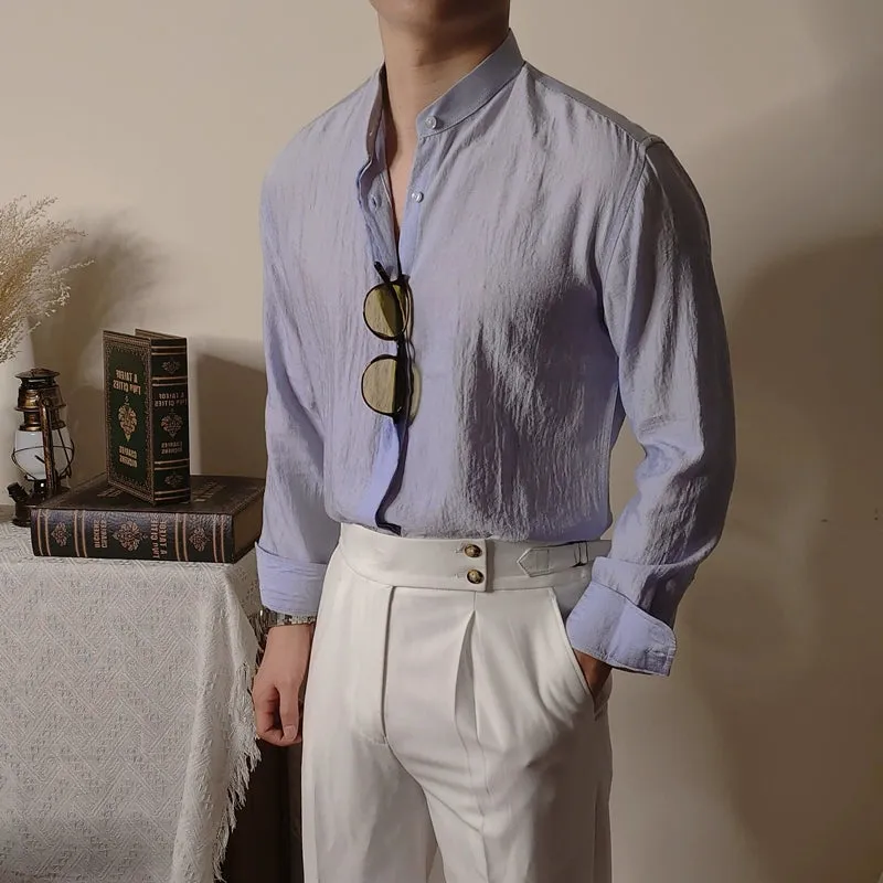 Men's Casual Slim Fit Cotton And Linen Shirt