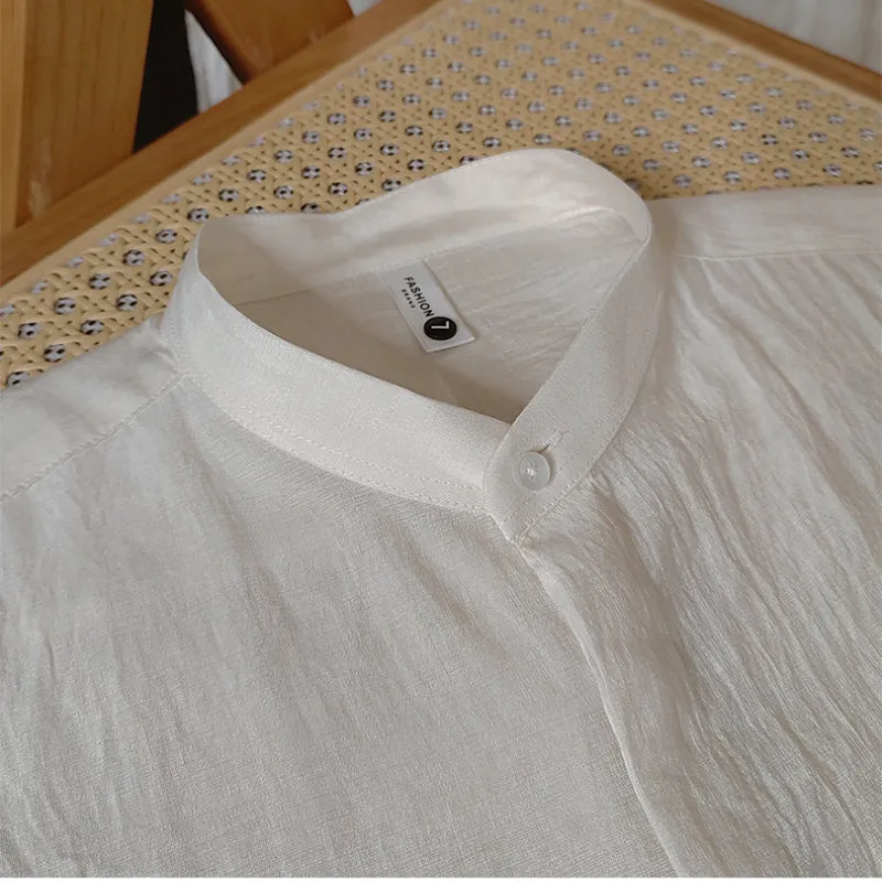 Men's Casual Slim Fit Cotton And Linen Shirt