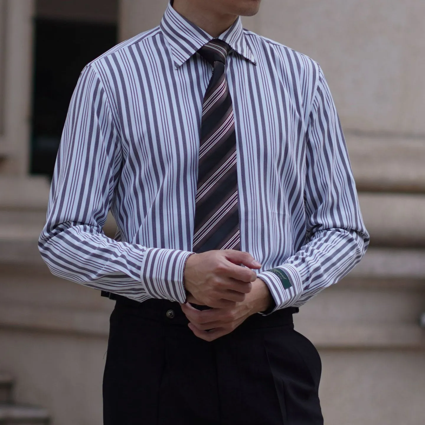 Men's French Collar Striped Business Non-iron Long-sleeved Shirt