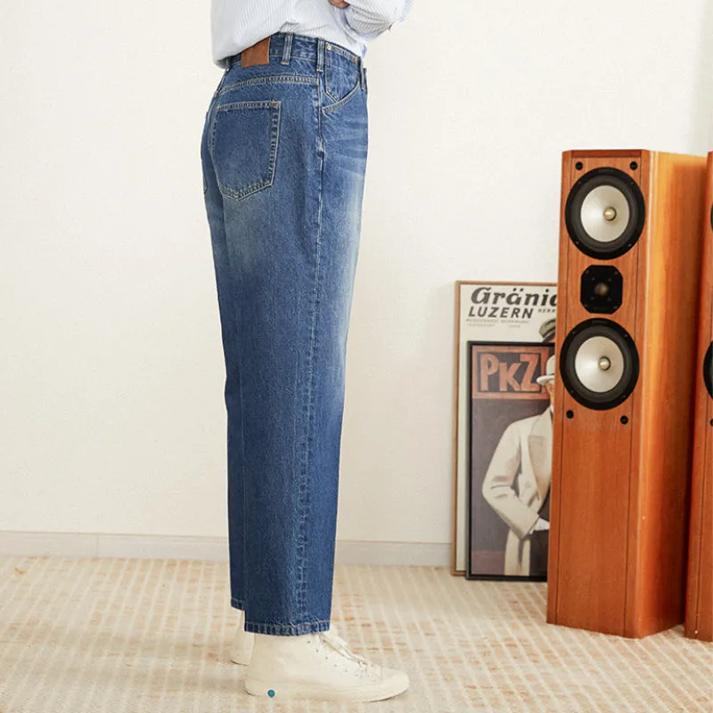 Men's Straight Casual Pants British Nine Point Jeans
