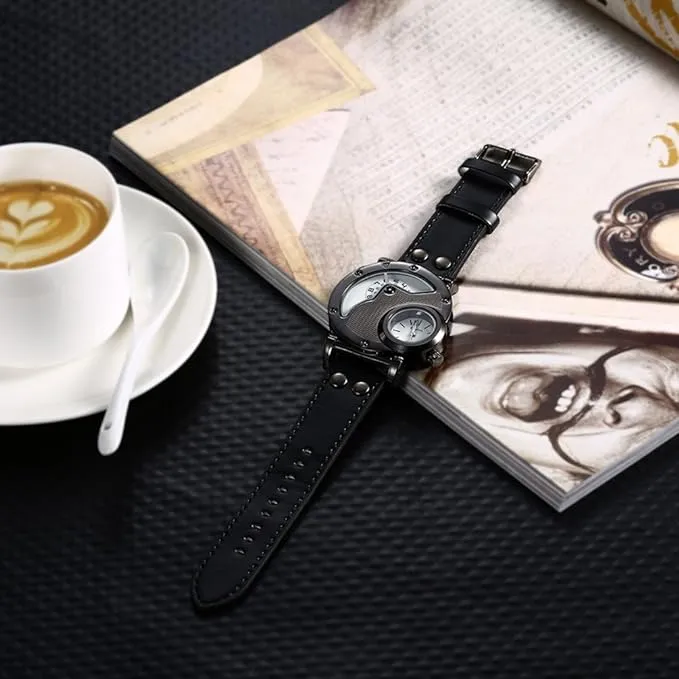 Military Army Design Dual Time Zone Quartz Analog Black Wrist Watch W125963