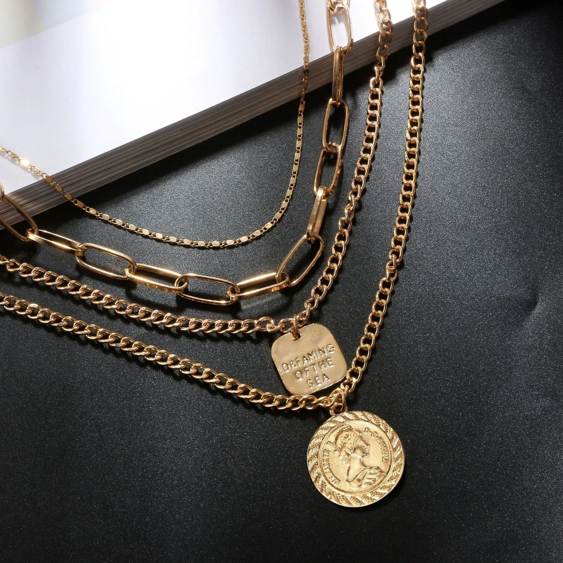 Multilayer Necklaces Charm Jewelry Geometric Bohemian Carving HCJCL0123