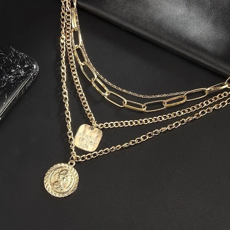 Multilayer Necklaces Charm Jewelry Geometric Bohemian Carving HCJCL0123