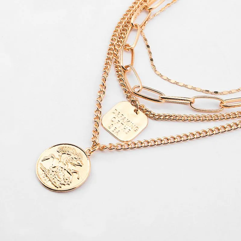 Multilayer Necklaces Charm Jewelry Geometric Bohemian Carving HCJCL0123