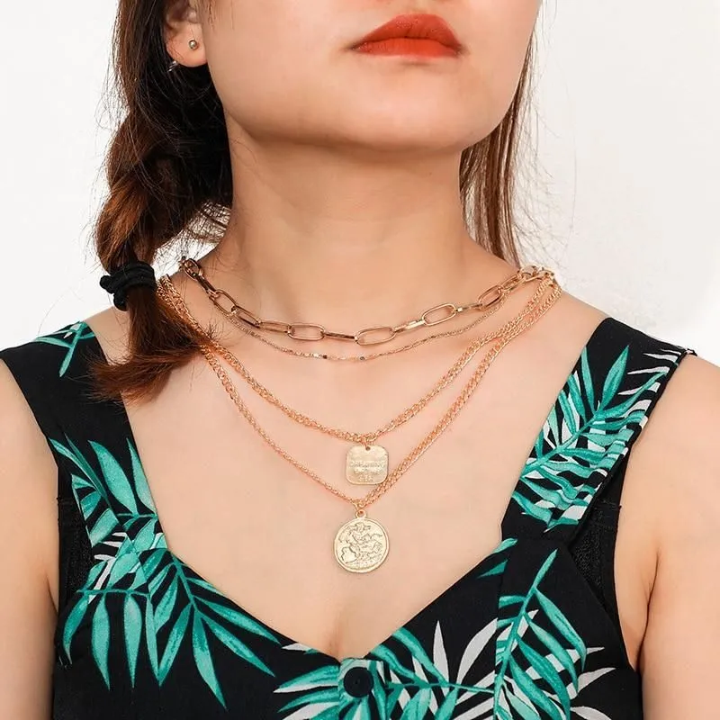 Multilayer Necklaces Charm Jewelry Geometric Bohemian Carving HCJCL0123