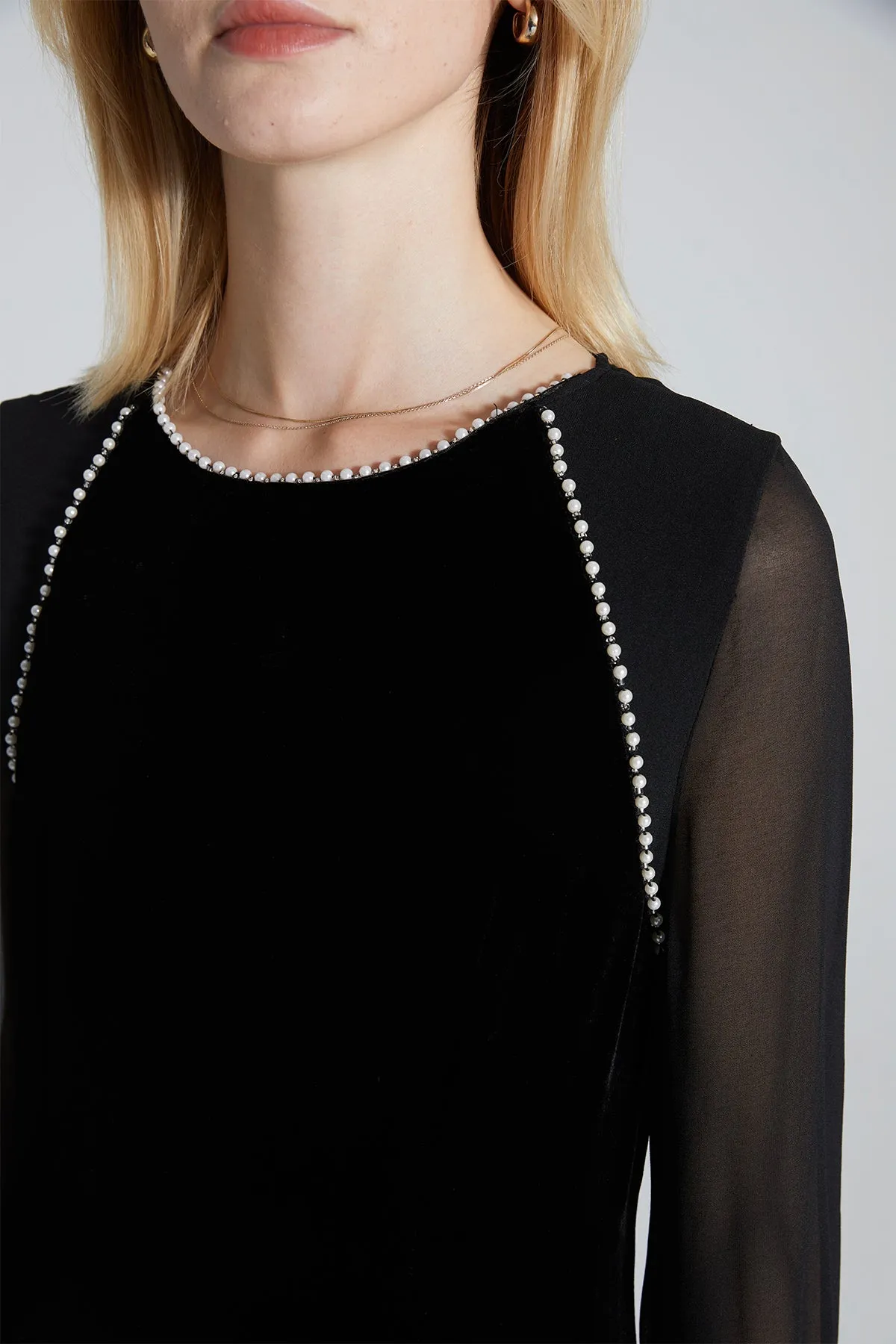 Nadia Pearl Mesh Sleeve Velvet Dress