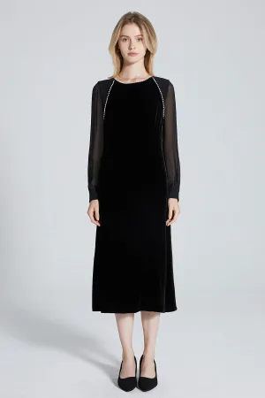 Nadia Pearl Mesh Sleeve Velvet Dress