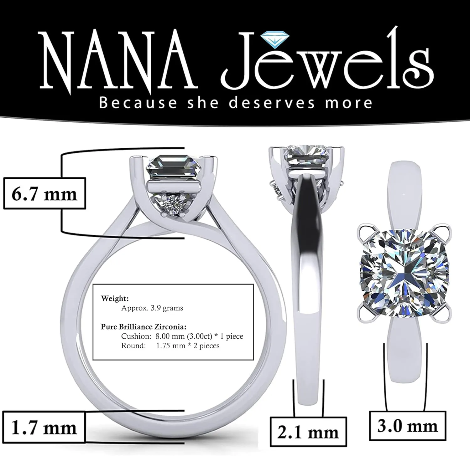 NANA Jewels 1to4ct Simulated Diamond Engagement ring Round-Princess-Cushion-Asscher Solitaire Lucita Cz & Silver