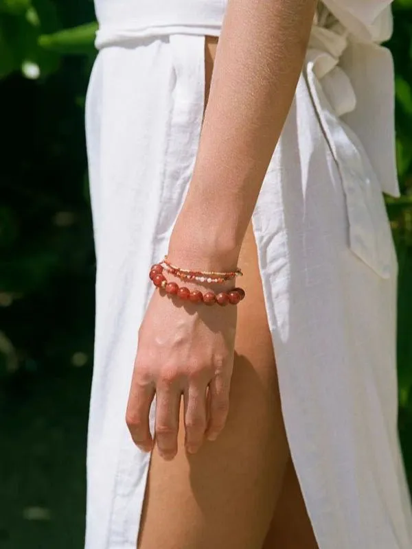 Natural Red Onyx Beaded Bracelet