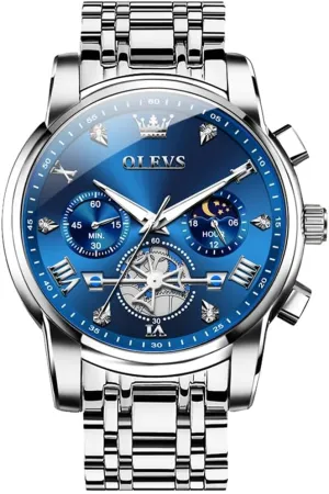 OLEVS Watches for Men Dress Watch Chronograph Luxury Stainless Steel Big Face Men Watches Multi-Function Easy to Read Diamond Roman Numerals Business Wristwatch Reloj para Hombre