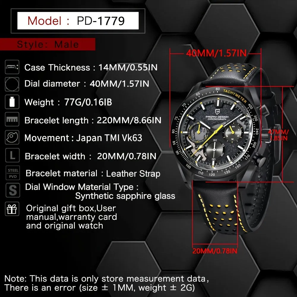 PAGANI DESIGN 2024 Moon Watch, VK63 Stylish Stainless Steel Glass Chronograph Quartz Watch For Men