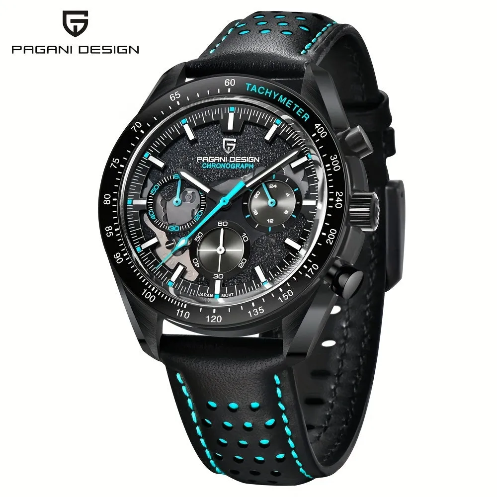 PAGANI DESIGN 2024 Moon Watch, VK63 Stylish Stainless Steel Glass Chronograph Quartz Watch For Men
