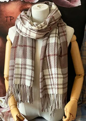 Plaid Tassel Wrap - Taupe