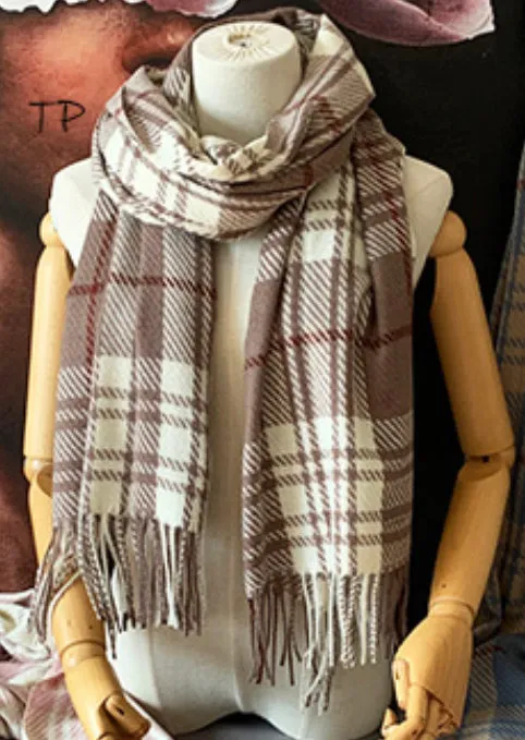 Plaid Tassel Wrap - Taupe