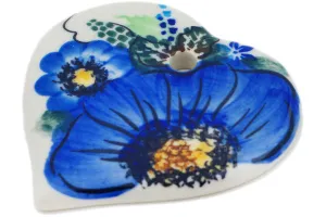 Polish Pottery 3" Heart Pendant Cobalt Petal Parade UNIKAT