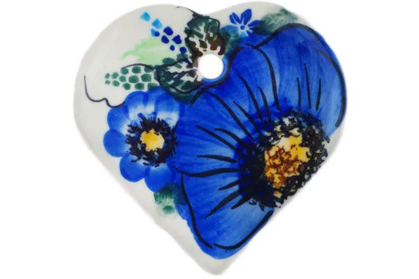 Polish Pottery 3" Heart Pendant Cobalt Petal Parade UNIKAT