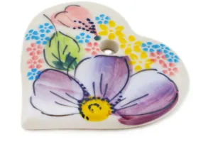 Polish Pottery 3" Heart Pendant Mauve Spring Bouquet UNIKAT