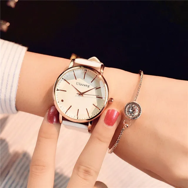 Polygonal dial design watches luxury fashion dress quartz white ladies leather wristwatch