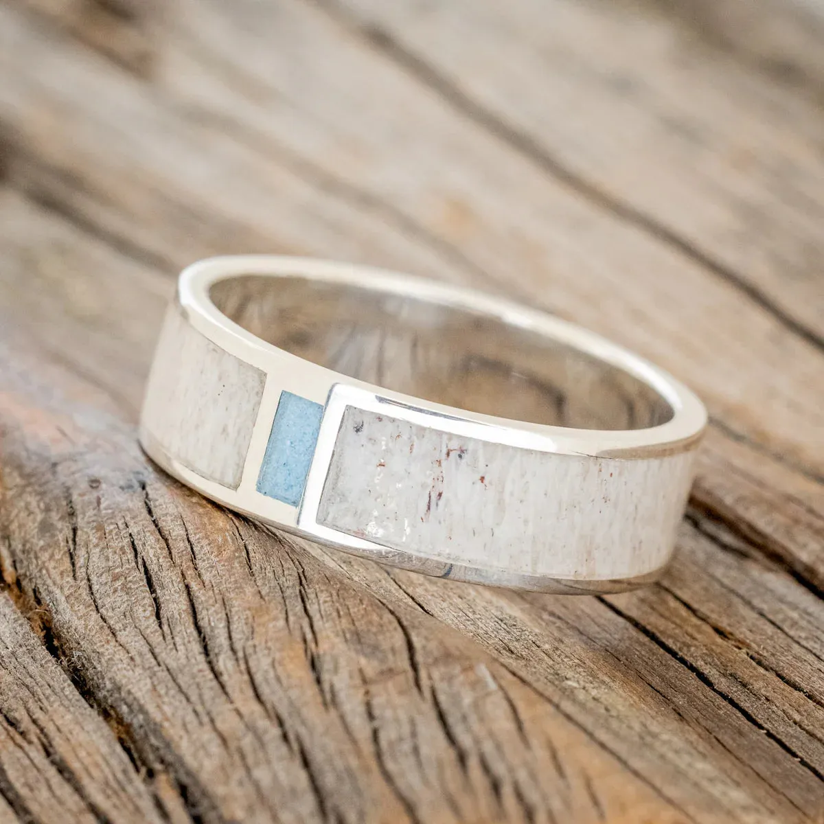 "CASPIAN" - ANTLER & TURQUOISE WEDDING RING - SILVER - SIZE 10 1/4