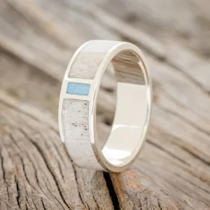 "CASPIAN" - ANTLER & TURQUOISE WEDDING RING - SILVER - SIZE 10 1/4
