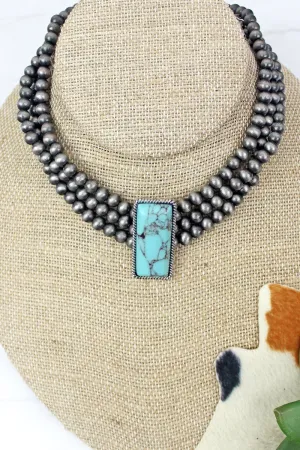 SALE! Turquoise Amado Silver Pearl Three Row Choker