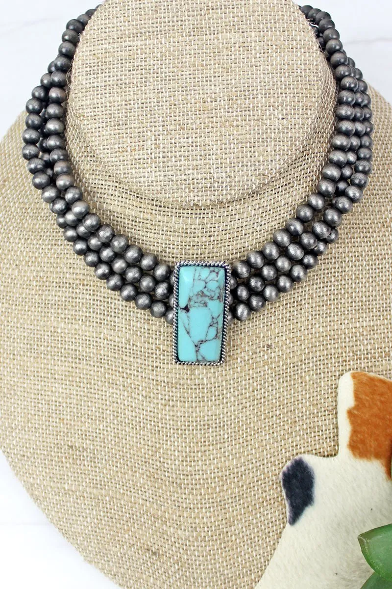 SALE! Turquoise Amado Silver Pearl Three Row Choker
