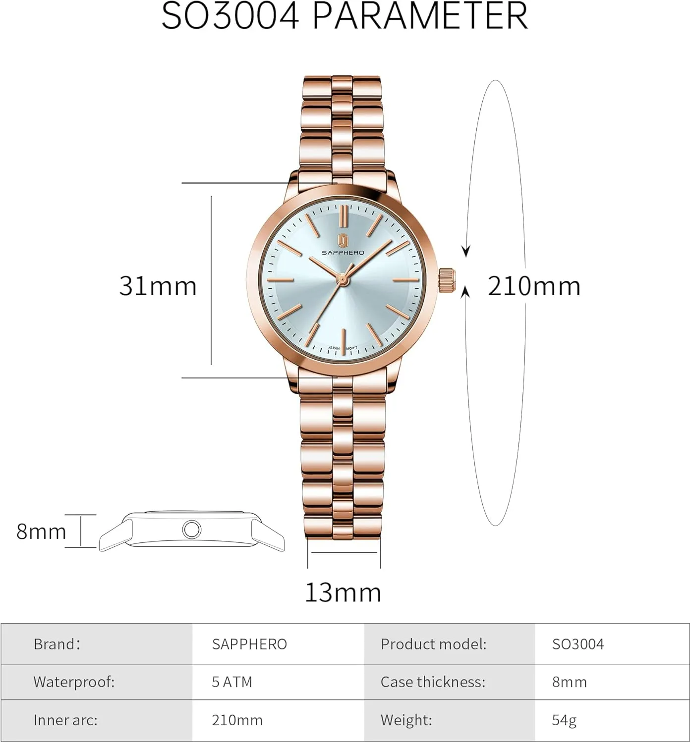 SAPPHERO Wrist Watch for Women Luxury Ladies Watches Women's Bracelet Watch Small Stainless Steel Analog 5ATM Waterproof Watches for Women