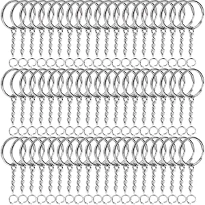 Teenitor Metal Split Keychain Ring Parts - 60 Key Chains 25mm with 26mm chains and 60pcs Open Jump Ring for Craft Key Ring