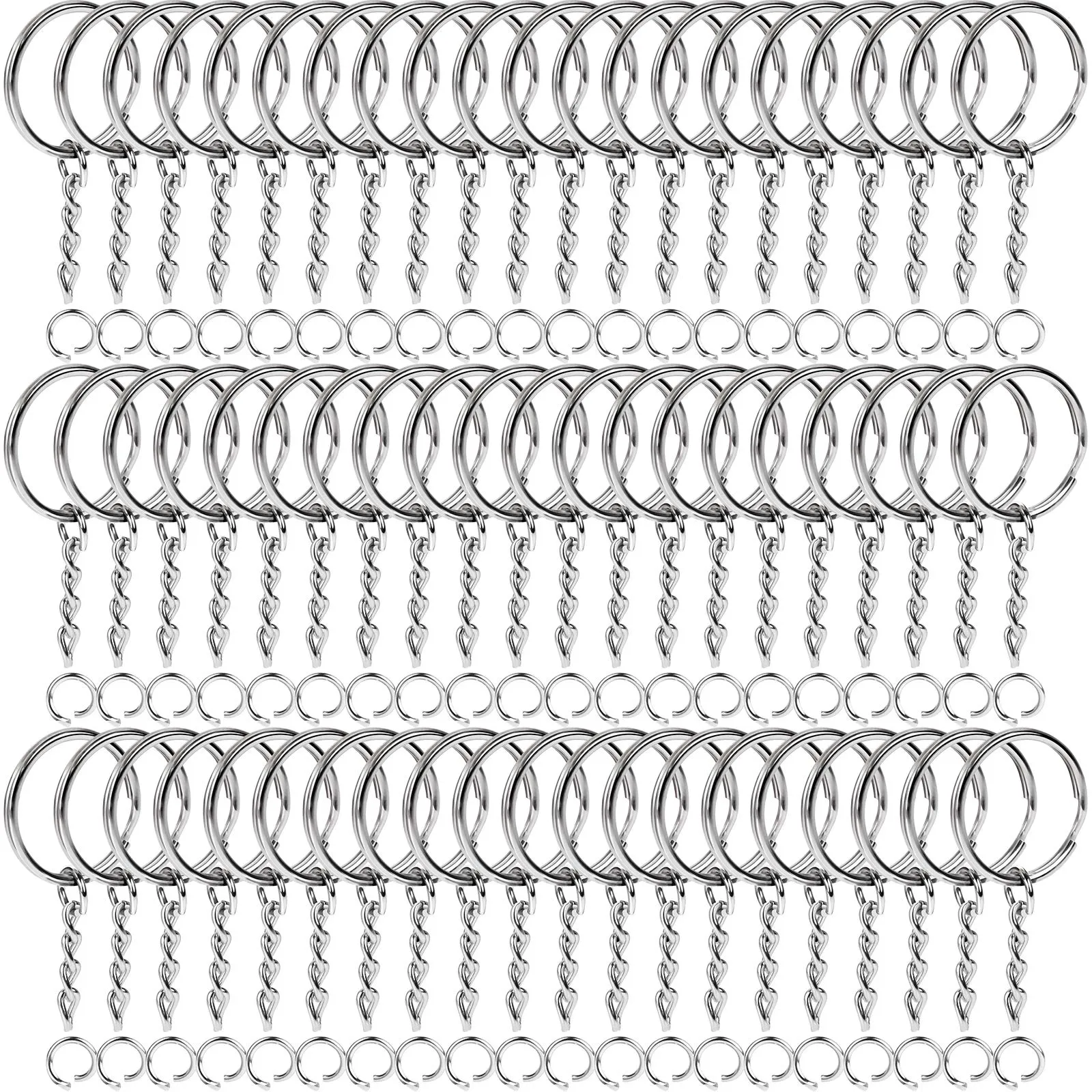 Teenitor Metal Split Keychain Ring Parts - 60 Key Chains 25mm with 26mm chains and 60pcs Open Jump Ring for Craft Key Ring