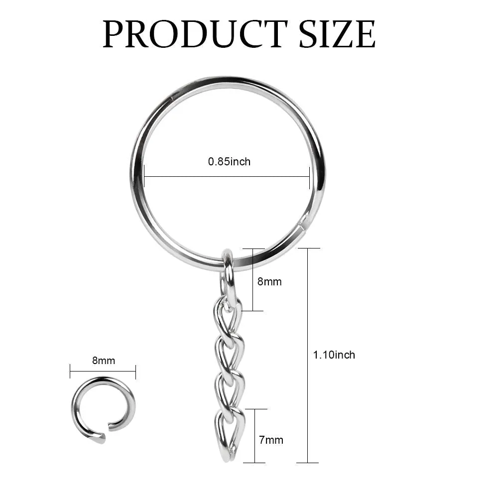 Teenitor Metal Split Keychain Ring Parts - 60 Key Chains 25mm with 26mm chains and 60pcs Open Jump Ring for Craft Key Ring