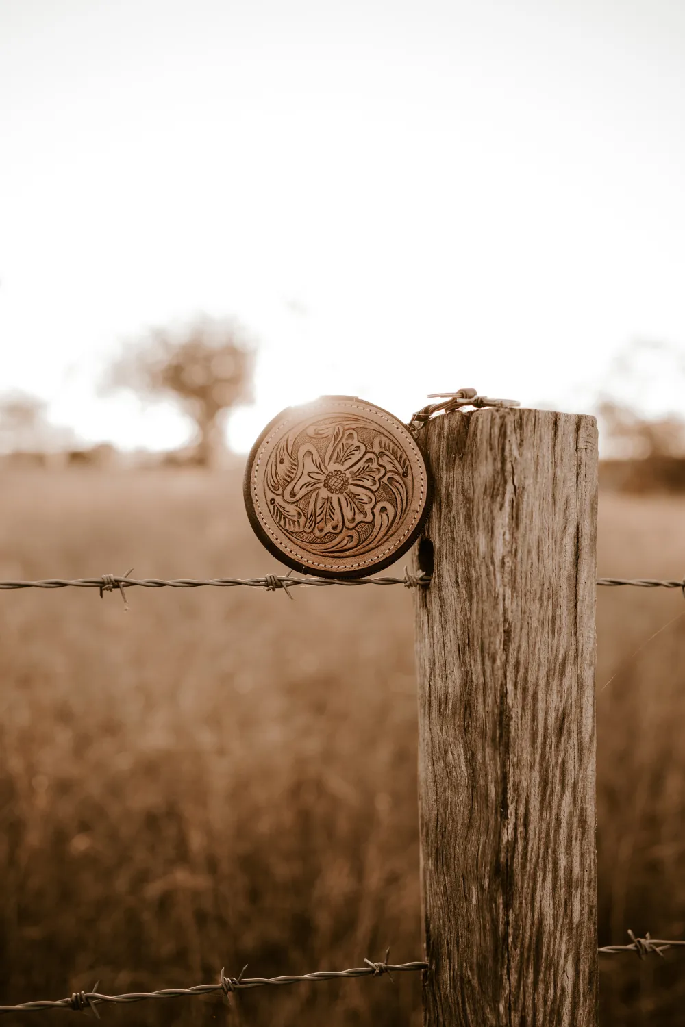 Tooled Leather Round Coin Purse