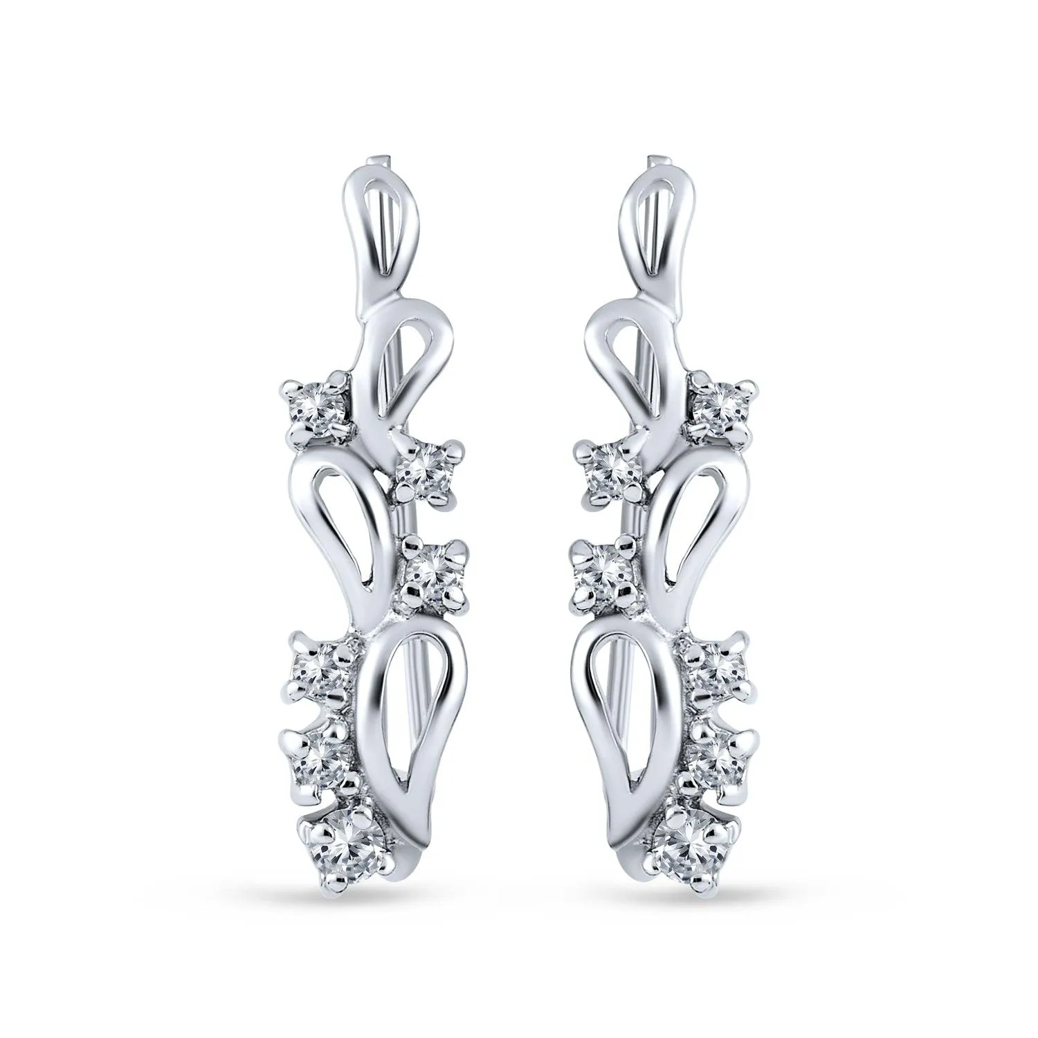 Trendy Leaf Swirl Ear Cuff Cartilage CZ Crawlers 14K Gold Plated Sterling Silver